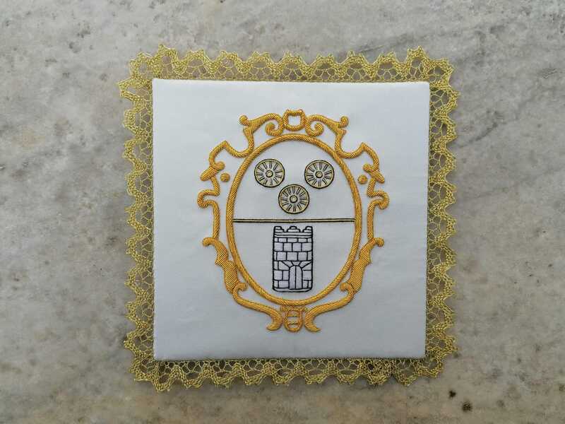chalice pall with coat of arm hand embroidery